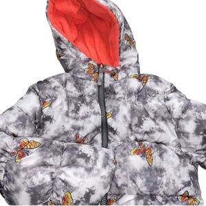 Pink Platinum little girls butterfly print puffy jacket with hood size 6X